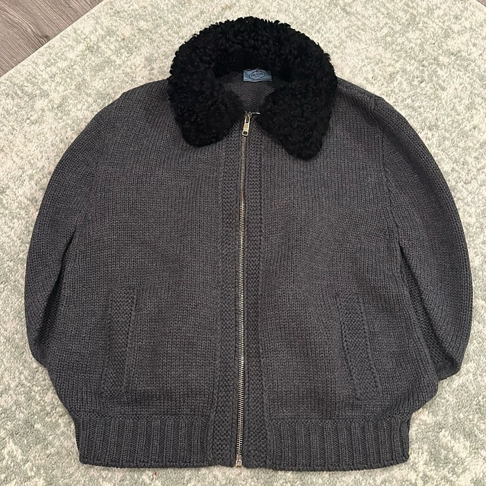 Prada Women Cordonnet Yarn Wool Cardigan with Real Fur IT44